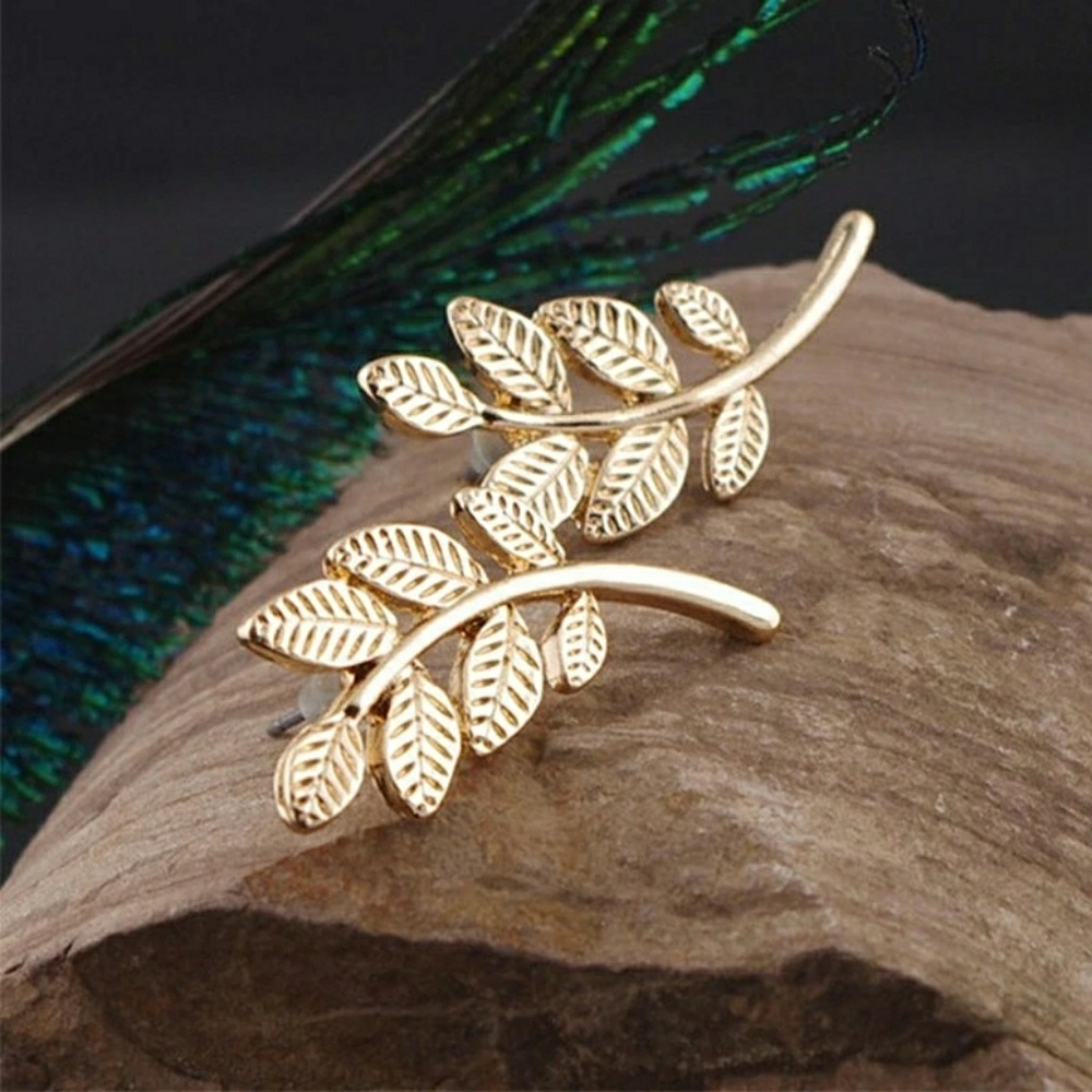 Delicate Gold Leaf Ear Climbers - Women's Earrings